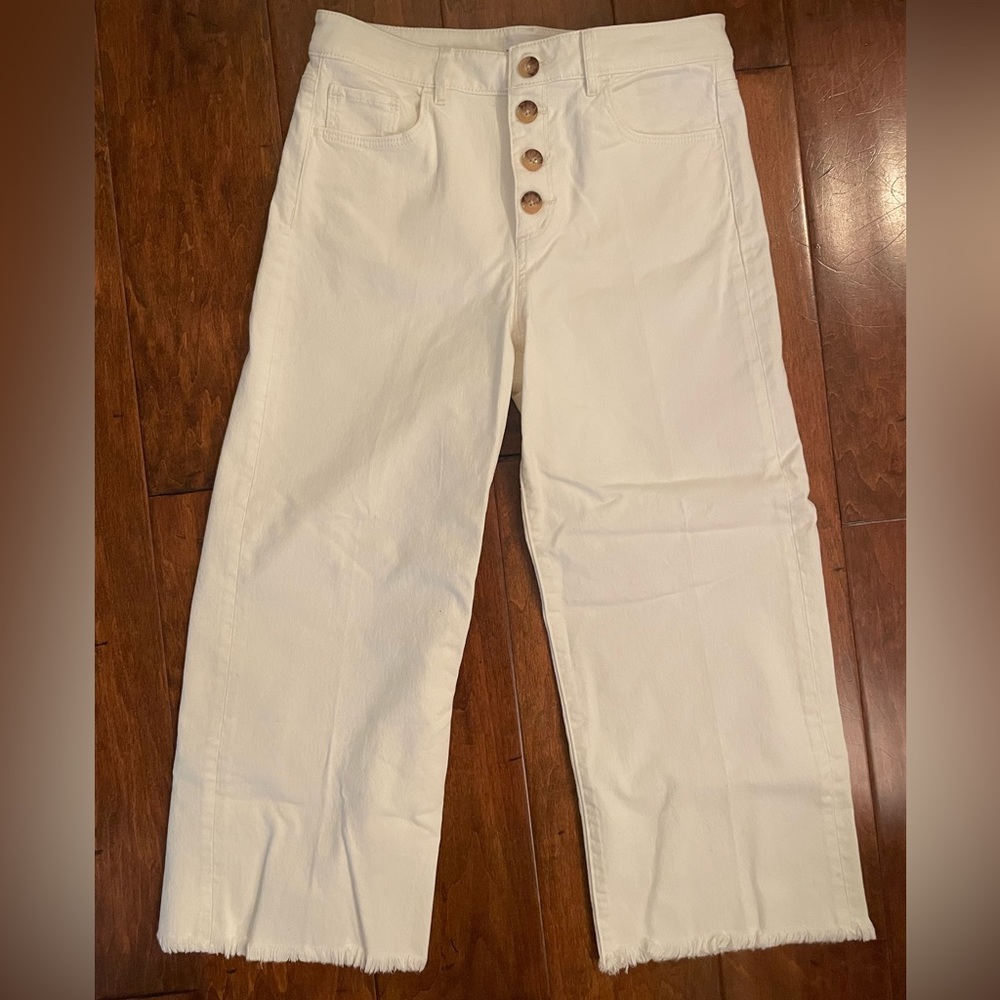 Loft Wide Legged High Waisted Cream Jeans